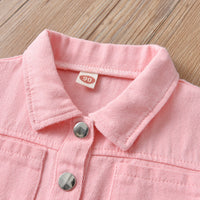 Children's Summer Denim Lapel One-piece