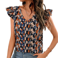 New European And American-style Printed V-neck Short-sleeve Womens Top