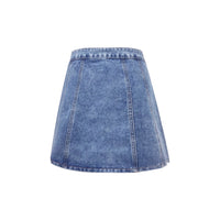 Womens Single-Breasted Defined-Waist Denim Skirt