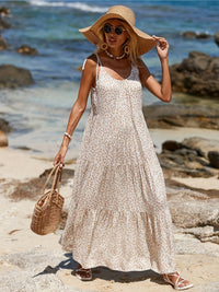 Small Floral Print Multi-Layer Flared Hem Short-Sleeve Slip Dress