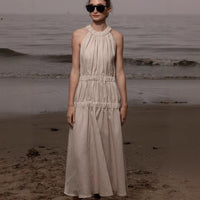 Womens Soft And Sweet Sleeveless Halterneck Casual Dress