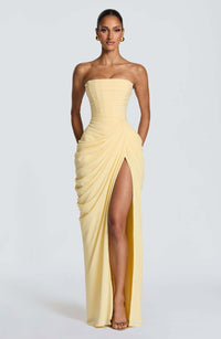 Tube Top Pleated Slit Dress
