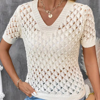 Womens Fashionable Hollow-Out Plus-Size Short-Sleeve Knitted Top