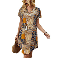 V-neck Patchwork Floral Dress Women