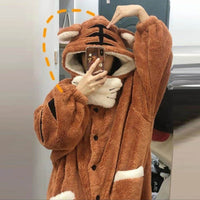 Soft Girl Cute Little Tiger Flannel Pajamas For Women