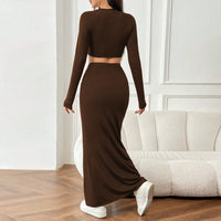 Womens Simple Elegant Fashionable Two-Piece Set Cropped Top And Long Skirt