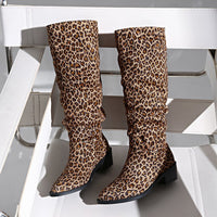 Fashion Square Toe Chunky Heel High Heel Leopard Print Boots