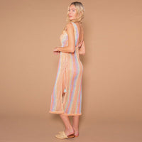 Knitted Hollow-Out Fishnet Color-Striped Quick-Drying Bikini Sun-Protective Dress For Women