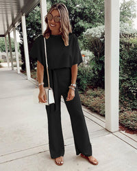 Women's Loose Casual Lace Up Jumpsuit Short Sleeve