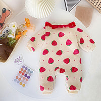 Baby Girl Warm Clothes Strawberry Printed Quilted One-piece Romper