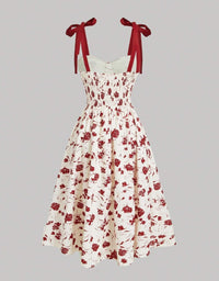 Elegant Lace-Up Shoulder With Floral Print Waist-Cinching Design Vacation-Ready Chic Casual Slip Dress