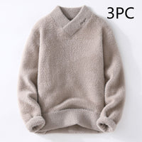 Autumn And Winter Crystal Mink Velvet Trendy Korean Style Half Turtleneck Knitted Sweater For Men