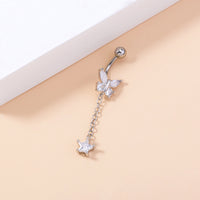 Temperament Micro-inlaid Tassel Long Butterfly Belly Button Nails