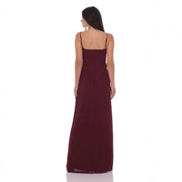 Womens Fashion V-Neck Ruffle-Trim Slit Backless Slip Dress