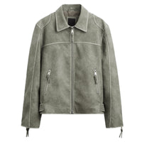 New Men's Zipper Distressed Retro Washed Imitation Leather Jacket Coat