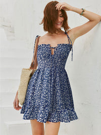 Retro Floral Slip Dress Women's Summer Waist-cinching