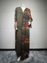 Coat Chiffon Printed Fashion Robe Shawl Dress Outer Wear Muslim Dubai