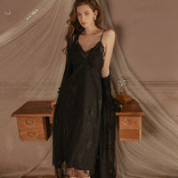 Long Embroidery Slip Nightdress Outerwear Gown Pajamas Suit
