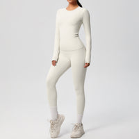 Double-sided Sanding Pure Color Tight Training Long Sleeve Yoga Clothes Suit