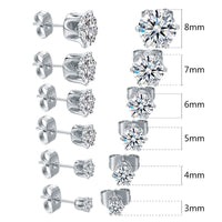 Stainless Steel Crown Six-Prong Round Zircon Stud Earrings