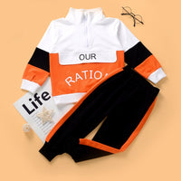 Letter Long Sleeve Top With Color Block Trousers