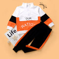 Letter Long Sleeve Top With Color Block Trousers