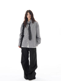 Black Plaid Shirt Long Sleeve Women Casual Loose Shirt Coat