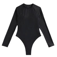 Long Sleeve Backless T-back Light Diamond One-piece Swimsuit