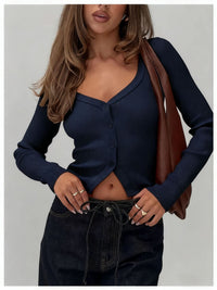 Women's European And American-style Long-sleeved Slim-fit Cropped Knit Top