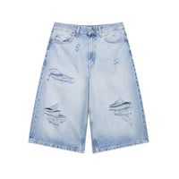 Perforated Hole Decoration Mid-waist Denim Casual Shorts