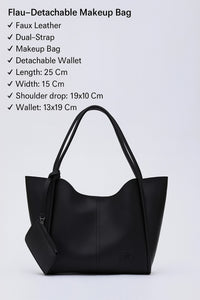 Black SHK108 Faux Leather Women Hand And Shoulder Bag With Wallet And Makeup Bag