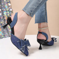 Elegant Rhinestone Pointed Toe Bow High Heels