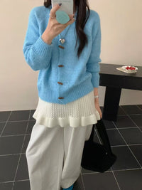 Atmosphere Horn Button Solid Color Soft Glutinous Knitted Cardigan