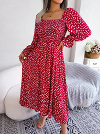 Women Square Neck Long Sleeve Vacation Rayon Pleated Maxi Dress
