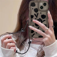 Advanced Niche Black Flowered Silicone Phone Case