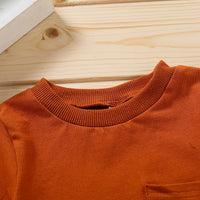 Baby Boy Brown Non-hooded Solid Color Pullover Blouse And Pants