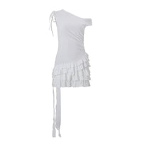 Solid-color Slim-fit Lace-up Tiered Dress For Women