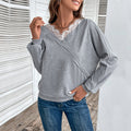 Bestselling V-neck Sweatshirt Lace-panel Top Fashionable Pullover T-shirt