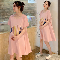 Pregnant Womens Short-Sleeve Thin Loose-Fitting Midi Dress