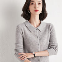Polo Collar Slim Fit Slimming Long Sleeves Top Breasted Cardigan