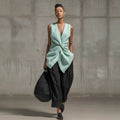 Waist-cinching Tie-front V-neck Sleeveless Top Wide-leg Pantsuit