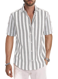 Summer European And American Men's Beach Casual Sports Yarn-dyed Striped Short-sleeved Lapel Shirt