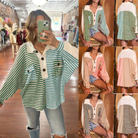 European And American Retro Street Idle Style Loose Striped Polo Shirt