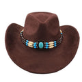 Western Cowboy Wide Brim Faux Fur Top Punk Horse Riding Hat