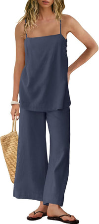 Fashionable Casual Womens Spaghetti-Strap Tank Top And Pants Set