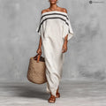 Womens Stand-Up Collar Striped Casual Loose Dress