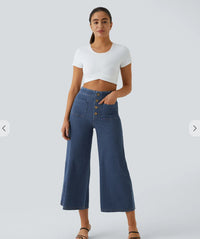 Womens Stretch High-Waist Elegant Slimming Wide-Leg Pants
