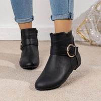 Big Buckle Side Zipper Flat Bottom Low-top Martin Boots
