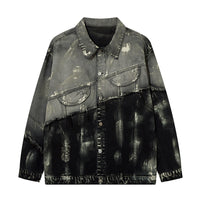 Men's Trendy Punk Contrast Color Gradient Irregular Stitching Cat Beard Polo Collar Jacket