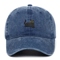 Black Cat Embroidered Washed Baseball Cap Sun Hat